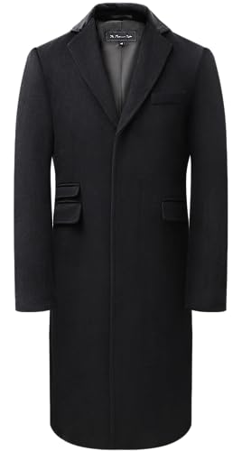 Mens Black Overcoat Wool & Cashmere Covert Warm Winter Mod Coat Velvet Collar & Red Satin Lining