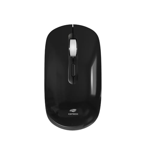Mouse Sem Fio C3Tech M-W80BK Preto bateria Recarregável, Ergonomico, Ambidestro, Botão Scroll Metálico, 1600 DPI, Silencioso, Compatível com Windows, Linux, MacOS