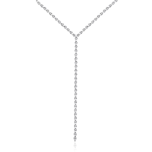 Collier Femme Plaqué Argent avec chaîne en Y en zircones au design joaillerie raffiné