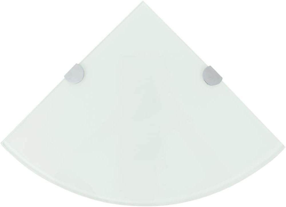 Modern Floating Corner Shelf, White Tempered Glass, 9.8 in x 9.8 in Triangular Wall Mounted Storage for Bathroom, Kitchen, Living Room Decor