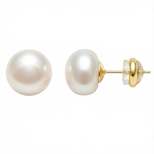 Natural Freshwater Cultured Pearl Stud Earrings for Women 8mm AAAA+ Handpicked 925 Sterling Silver 18k Gold Plated Hypoallergenic Jewelry