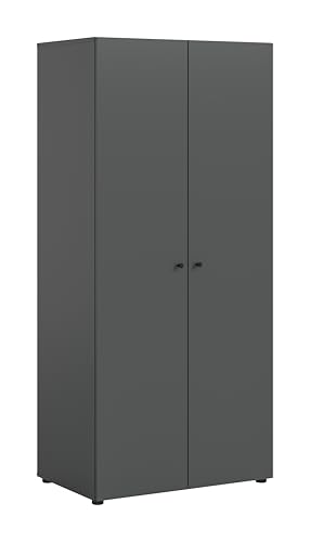 xonox.home – Kleiderschrank Darwin 80x176x51 cm in Anthrazit Nachbildung – Dunkler 2-türiger Schrank mit Kleiderstange und einem Einlageboden – Edle Optik, schlicht & massiv widerstandsfähig