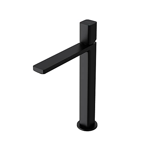 Mai & Mai Wasserhahn Bad Waschtischarmatur eckiges Design Badarmatur Schwarz matt Chrom 30,9cm hoch Waschtisch-Einhebelmischer DIN-Anschlüsse WAO-7901H