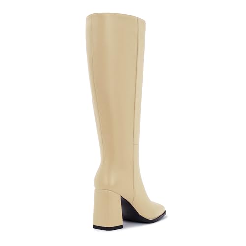 Image of Knee High Boots for Women - Wide Calf Boots with Zipper, Square Toe Tall Leather Boots, Chunky Heel Fashion Long Boots