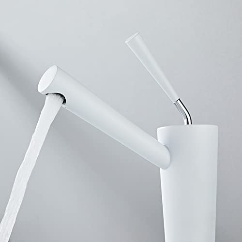 Robinet de lavabo de salle de bain eau chaude froide en laiton blanc