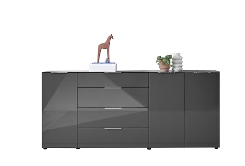 Stella Trading Sideboard Kommode SANTORIN Anthrazit mit Glasfront, Schrank Korpus in Anthrazit mit Oberboden in Glas und Schubladen für Ihren Wohnbereich - 226 x 99 x 40 cm (B/H/T) Stella Trading Sideboard Kommode SANTORIN Anthrazit mit Glasfront, Schrank Korpus in Anthrazit mit Oberboden in Glas und Schubladen für Ihren Wohnbereich - 226 x 99 x 40 cm (B/H/T)