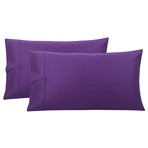 PiccoCasa Pillowcases 2 Pack, Super Soft Cotton Bed Pillow Covers with Envelope Closure, Hotel Bedroom Pillow Sham Grape 50x90cm