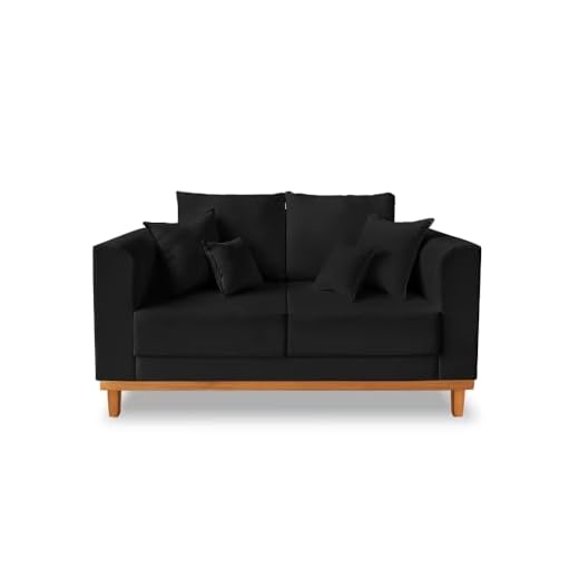 Sofá Sala de Estar 02 Lugares Beny Suede Preto Madeira prima deccor