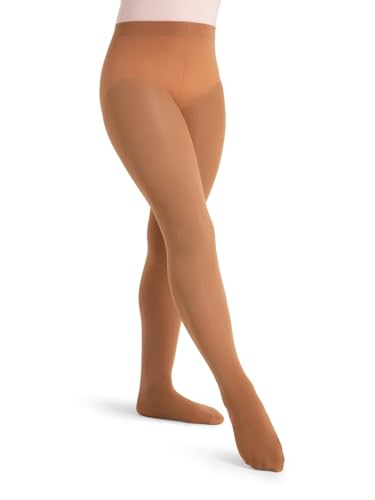 Capezio Girls' Ultra Soft Self Knit Waistband Tight,Toasted Almond, One Size (8-12)