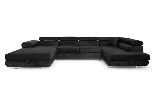 FELIPE MUEBLES Sofá esquinero Rodas U 345 x 202 cm, sofá Cama 7-8 plazas Lado Derecho (Negro)