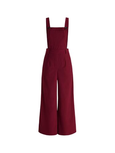 CIDER Corduroy Overalls for Women Wide Leg Jumpsuits Adjustable Straps One Piece Jumpsuit Dressy Trendy 2025, Red, Large