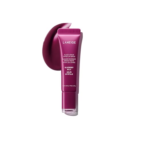 LANEIGE Glaze Craze Tinted Hydrating Lip Serum for Glossy, Nourished Lips with Plumping Polypeptides, Blueberry Jelly