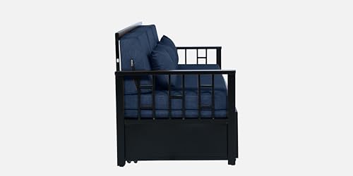 Image of Toas 3 Seater Metal Sofa Cum Bed with Hydraulic Storage | Queen Size Sofa Cuma Bed | 3 Seater Sofa Set, Metal Sofa Set for Living Room (Matte Black Finish with Brown Cushion)