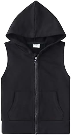 Spring&Gege Boys’ Full Zip Sleeveless Hooded Vest Basic Solid Zipper Tank Tops Hoodie with Pockets, Black, Size 3-4 Years