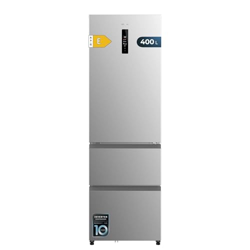 Cecotec Frigorífico Combi No Frost Inox Puerta Francesa Bolero CoolMarket Combi FD 400 Inox E. Frigorífico French Door inox, 400L, Total NoFrost, Motor Inverter y funciones Fast Cooling