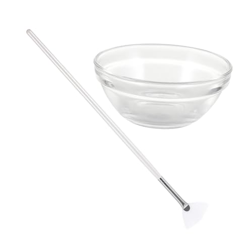 HEALEEP 2 Stück Teiliges Gesichtsmaske Pinsel mit Glas Schale Langlebiger Nylonfächerpinsel Langstielig für Präzises Auftragen von Glykol peelings Einfach zu Reinigen für Professionelle