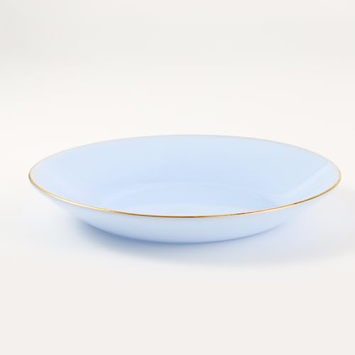 Image of ETATSU 8-Inch Glass Dinner Plates Set of 6 – Elegant Blue with Gold Trim and Non-Slip Base, Handcrafted for Family Dining, Entertaining, or Gifts