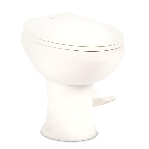 Dometic Model 420 Platinum RV Toilet Elongated Porcelain Bowl Universal Fit & 2-Bolt Mount 18 Chair Height Residential-Style Gravity Flush Toilet with Soft-Close Seat White (9610008281)