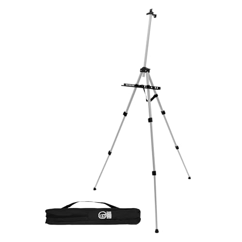 ECD Germany Chevalet d'Atelier en Aluminium, Argent, Hauteur Réglable de 50 à 156 cm, pour Toiles jusqu'à 80 cm, Support Tripode, Chevalet d'Artiste Trépied Stable Pliable, avec Sac de Transport