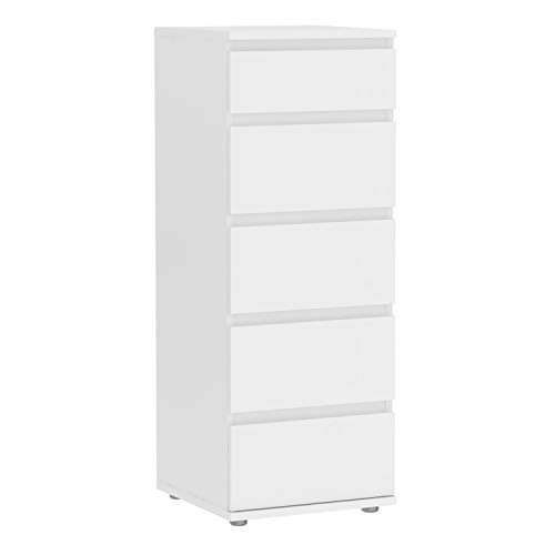 Furniture To Go | Nova Narrow Chest of 5 Drawers in White