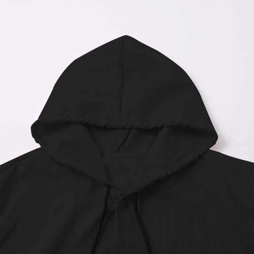 Mens Linen Hooded Shirts Roll-Up Sleeve V Neck Lightweight Hoodies for Men Big and Tall Casual Sweatshirts with Hood3