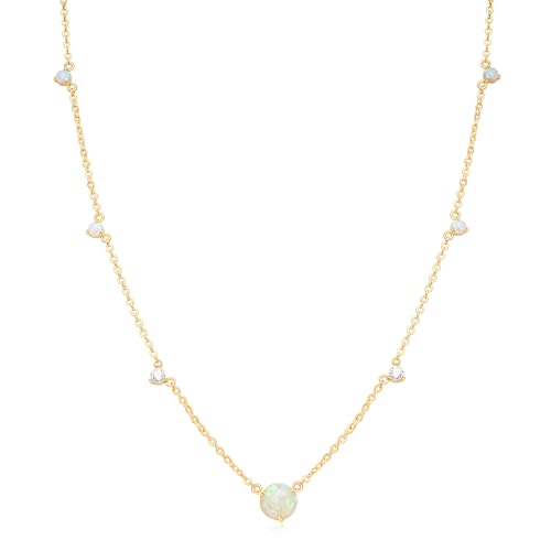 Mameloly 14K Gold Plated Station Necklaces for Women Dainty Tiny CZ Opal Necklace Pendant for Her