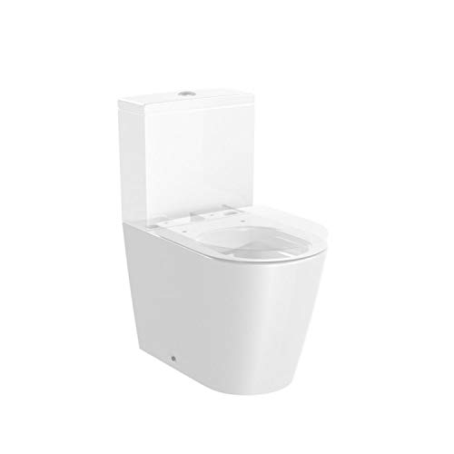 Roca,INSPIRA,ROUND - Taza Rimless compacta adosada a pared con salida dual para inodoro de tanque bajo,Blanco,375mm x 600mm x 760mm,A342529000