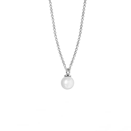 victoria cruz - Collar Corto Perla Blanco para mujer, Plata de Ley 925, Cierre Mosquetón, Bañado...