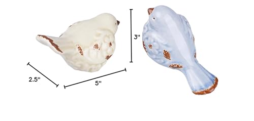 Distressed Ceramic Bird fgurines in Crackle Finish for Home and Outdoor Decor - Assorted Set of 2