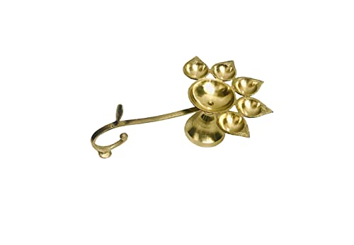 Gavya International Panch Diya Brass Jyot Diya Brass Aarti Deepam Navaratri Diya Navratri Pooja Jyot Deepak Pooja Dia Brass Diwali Diya Gift Items Size- 8 inch with Handle - Image 3