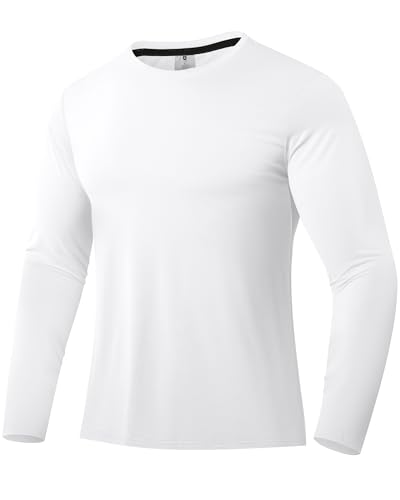 Men's Rash Guard Shirt UPF 50+ Sonnenschutz Kleidung Langarm-T-Shirts für Männer leichte schnell trocknende SPF UV Swim Shirts Weiß 01 XL