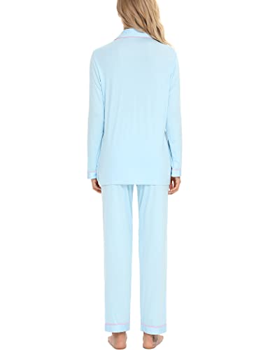 Image of Pjmlifecoco Pajamas Set Long Sleeve Womens Button Down Sleepwear Two Piece Nightwear Soft Pj Lounge Sets S-XXL