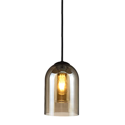 Preisvergleich Produktbild Moderne Bauernhaus-Pendelleuchten aus Glas, schwarze Mini-Kücheninsel-Pendelleuchte mit bernsteinfarbenem Schirm, Vintage-Stil, Deckenpendelleuchte für Schlafzimmer, Wohnzimmer, Esszimmer (bernsteinf