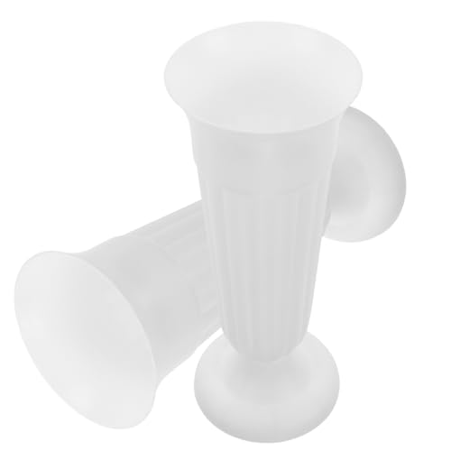 SEWACC Lot de 2 Vases Funéraires Décoratifs en Plastique Blanc Base Style Colonne Romaine Porte Fleurs pour Tombe Pot de Fleurs pour Cimetière Jardinière Solide pour Fraîches