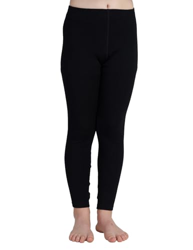 LAPASA Kids Merino Wool Base Layer Bottom Pants for Girls Boys Unisex K14, Black, 13 Years