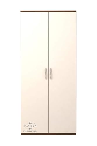 Image of CASPIAN Engineered Wood 2 Door Wardrobe (White & Brown) | Pre-Assembled Furniture with Hanging Space | Cupboard /Almirah for Bedroom Clothes Storage Organizer with 2 Shelves & 1 Drawer