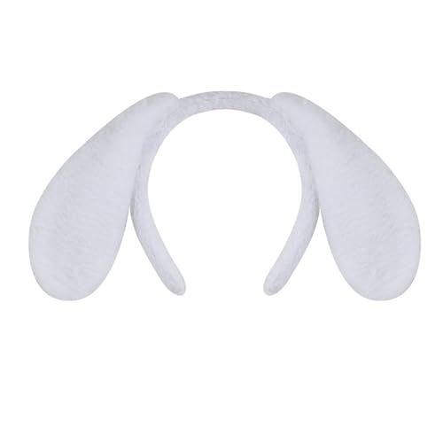 ZOONAI Dog Ears Headband, Cute Plush Animal Dog Ear Headbands Halloween Christmas Party Headwear Hair Accessories (White, One Size)