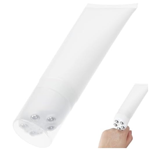 1 aplicador de rolo de protetor solar, portátil, recarregável, 17 x 7 cm, com tampa e 5 bolas de massagem, à prova de vazamento, frascos vazios para loção corporal, óleo essencial (branco