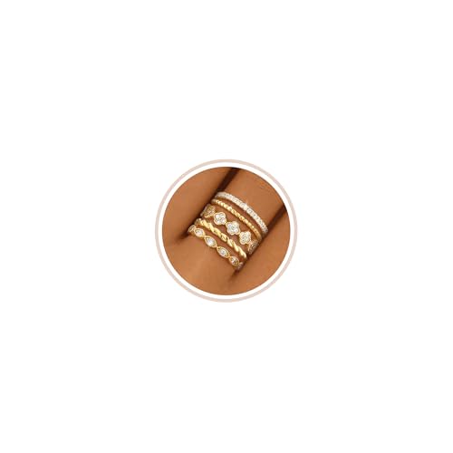 Gold Stackable Rings for Women Non Tarnish 14K Gold Plated Cubic Zirconia Stacking Chunky Eternity Band Rings Dainty Engagement Promise Thumb Rings Gold Wedding Ring Set Jewelry Size 6 7 8 9 10
