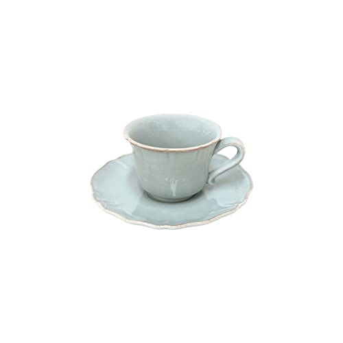 Costa Nova, Alentejo Colección, Vajilla Elegante, Gres, Taza Té Y Platillo, Turquesa, 0.22 L, 6 Piezas