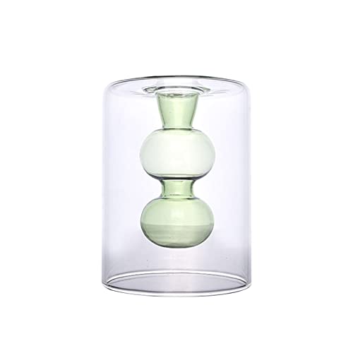 KWQBHW Colored Glass Bubble Vase Double Walled Glass Vase Transparent Hydroponic Vase Glass Bud Vase for Home Living Room Office Wedding Parties Decor(1)