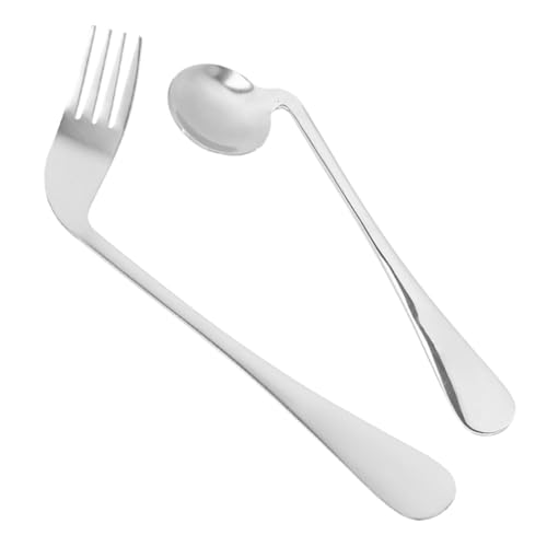 MOTHNUR 喫食補助になステンレス製角付フォークとスプーン 軽量で握りやすい人間工学デザイン 高齢者 介護患者向け食事用具