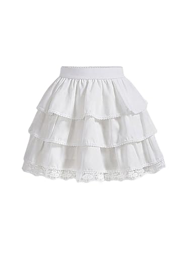 Women's Contrast Lace High Waisted Layered Skirt Flowy Casual Mini Skirt
