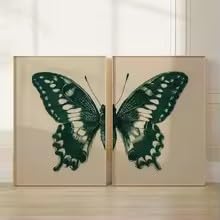MAIMANG 2 lienzos pintados, 2 pósteres retro para decoración de pared, pósteres de estilo retro, así como mariposas verdes y beige (40x60cmx2/marco interno)