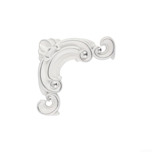 PVC Corner Decor for Furniture - Retro Cabinet Trim with Floral Door Accent, Vintage Style Corner Flower Decorative Border Strip for Bed Frame Edging, for Adhesive PVC (White with Silver)