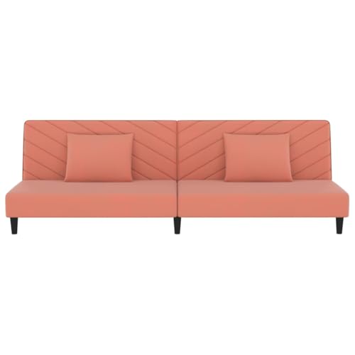 Sofá cama de 2 plazas de terciopelo rosa con 2 cojines para salón 6