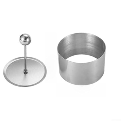 Eawfgtuw Molde redondo de acero inoxidable para platos fríos con tabla de empuje para dar forma a ensaladas, pasteles, aperitivos y postres, herramienta de calidad alimentaria (L)