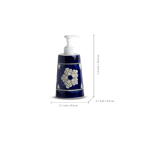Image of ExclusiveLane 'Mughal Bloom' Hand-Painted Ceramic Bathroom Accessories Set of 2 (Liquid Soap Dispenser for Wash Basin, Paste & Toothbrush Holder) |Handwash Dispenser |Bathroom Organiser Set