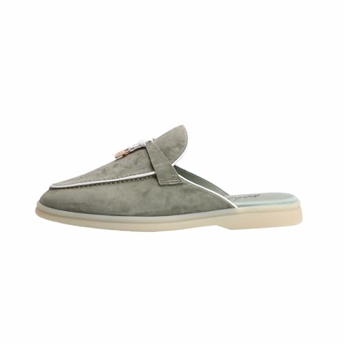Image of XOBZJH Designer Women's Mules Flat Heel - Suede Leather Flats with Tassel Detail, Comfortable Slip-On Backless Loafers,Casual & Work Shoes