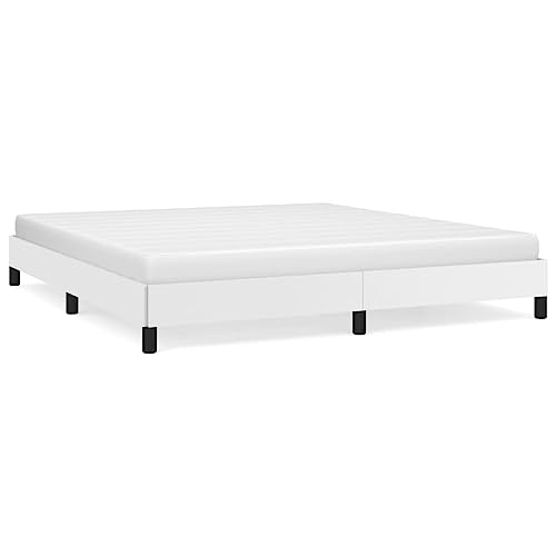 Foknhdi Cadre de lit 160 x 200 cm, blanc, lit double en cuir synthétique avec sommier à lattes, cadre de lit moderne avec lattes en bois, design stable pour...